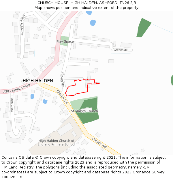 CHURCH HOUSE, HIGH HALDEN, ASHFORD, TN26 3JB: Location map and indicative extent of plot