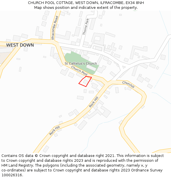 CHURCH POOL COTTAGE, WEST DOWN, ILFRACOMBE, EX34 8NH: Location map and indicative extent of plot