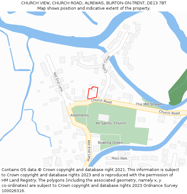 CHURCH VIEW, CHURCH ROAD, ALREWAS, BURTON-ON-TRENT, DE13 7BT: Location map and indicative extent of plot
