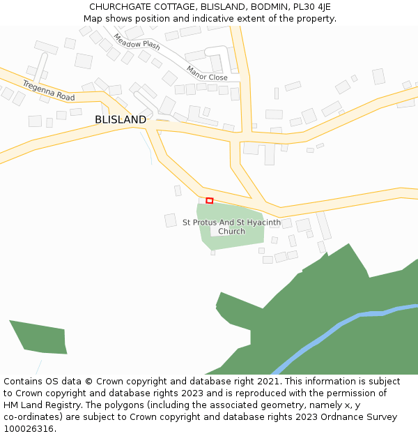 CHURCHGATE COTTAGE, BLISLAND, BODMIN, PL30 4JE: Location map and indicative extent of plot