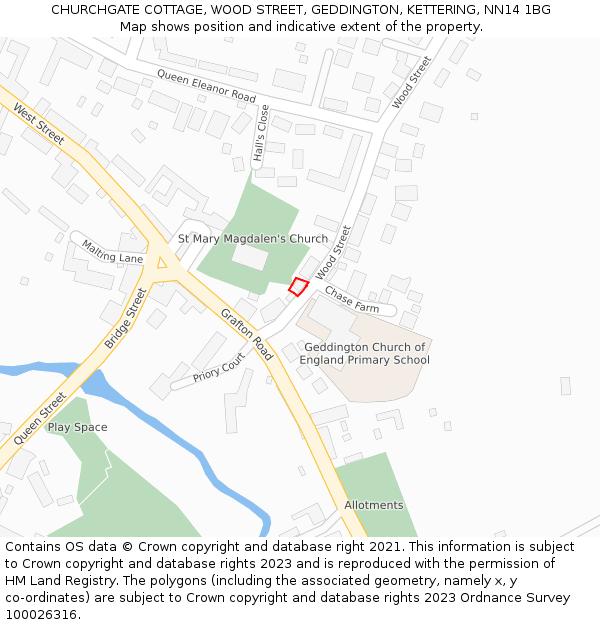 CHURCHGATE COTTAGE, WOOD STREET, GEDDINGTON, KETTERING, NN14 1BG: Location map and indicative extent of plot