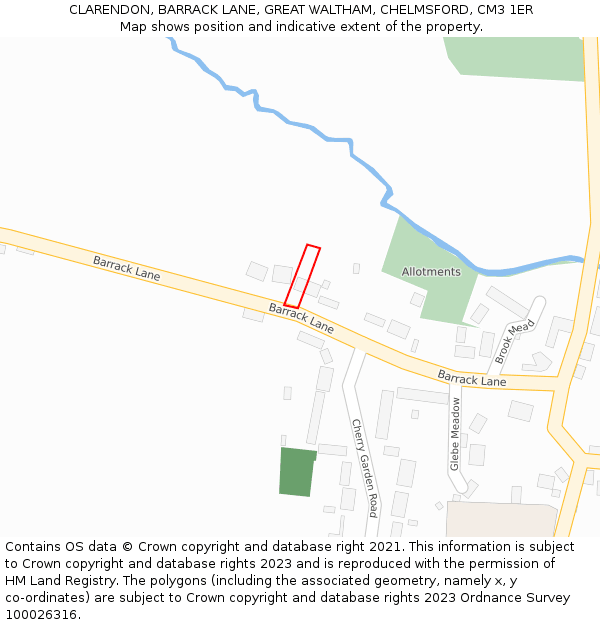 CLARENDON, BARRACK LANE, GREAT WALTHAM, CHELMSFORD, CM3 1ER: Location map and indicative extent of plot