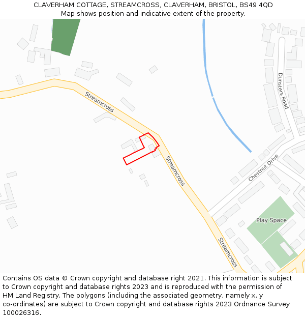 CLAVERHAM COTTAGE, STREAMCROSS, CLAVERHAM, BRISTOL, BS49 4QD: Location map and indicative extent of plot