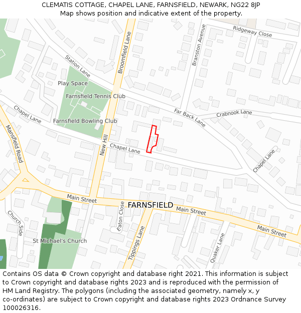 CLEMATIS COTTAGE, CHAPEL LANE, FARNSFIELD, NEWARK, NG22 8JP: Location map and indicative extent of plot