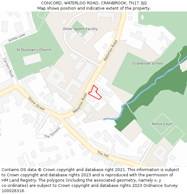 CONCORD, WATERLOO ROAD, CRANBROOK, TN17 3JQ: Location map and indicative extent of plot