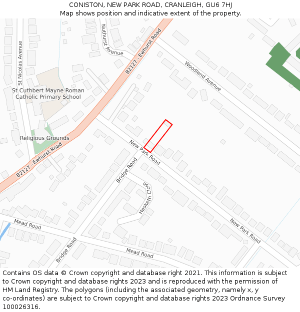 CONISTON, NEW PARK ROAD, CRANLEIGH, GU6 7HJ: Location map and indicative extent of plot