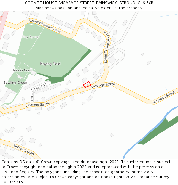 COOMBE HOUSE, VICARAGE STREET, PAINSWICK, STROUD, GL6 6XR: Location map and indicative extent of plot