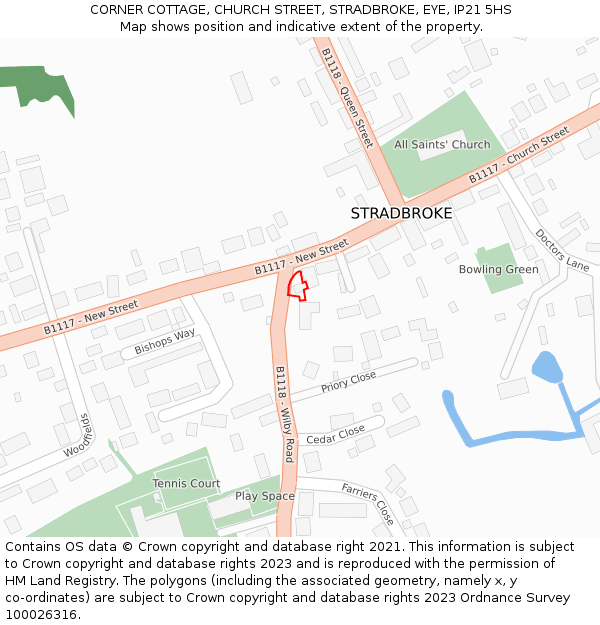 CORNER COTTAGE, CHURCH STREET, STRADBROKE, EYE, IP21 5HS: Location map and indicative extent of plot
