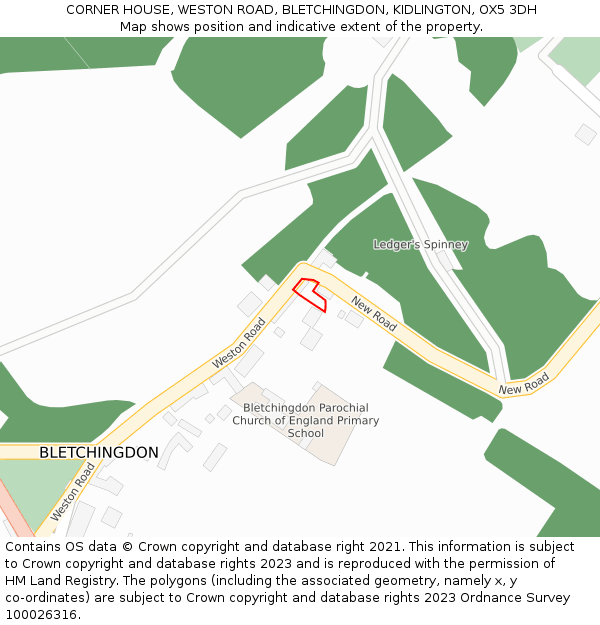 CORNER HOUSE, WESTON ROAD, BLETCHINGDON, KIDLINGTON, OX5 3DH: Location map and indicative extent of plot