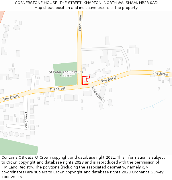 CORNERSTONE HOUSE, THE STREET, KNAPTON, NORTH WALSHAM, NR28 0AD: Location map and indicative extent of plot