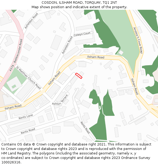 COSDON, ILSHAM ROAD, TORQUAY, TQ1 2NT: Location map and indicative extent of plot