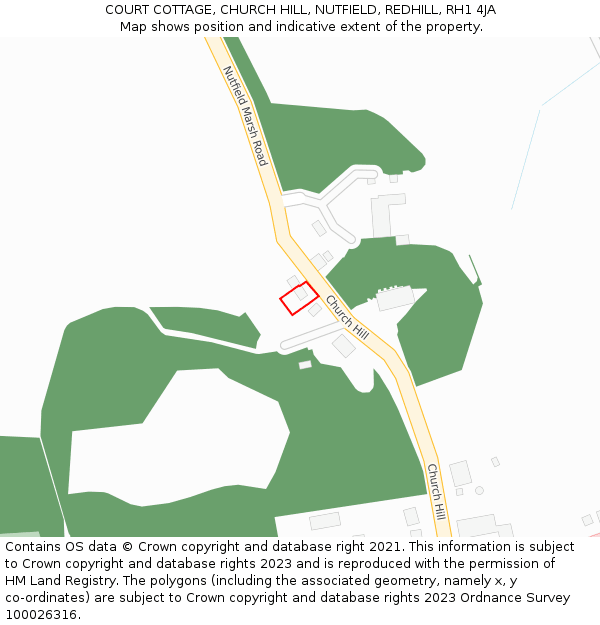 COURT COTTAGE, CHURCH HILL, NUTFIELD, REDHILL, RH1 4JA: Location map and indicative extent of plot