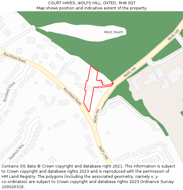 COURT HAYES, WOLFS HILL, OXTED, RH8 0QT: Location map and indicative extent of plot