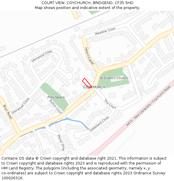 COURT VIEW, COYCHURCH, BRIDGEND, CF35 5HD: Location map and indicative extent of plot