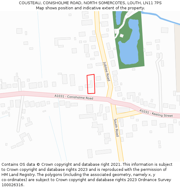 COUSTEAU, CONISHOLME ROAD, NORTH SOMERCOTES, LOUTH, LN11 7PS: Location map and indicative extent of plot