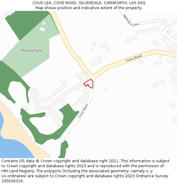 COVE LEA, COVE ROAD, SILVERDALE, CARNFORTH, LA5 0SQ: Location map and indicative extent of plot