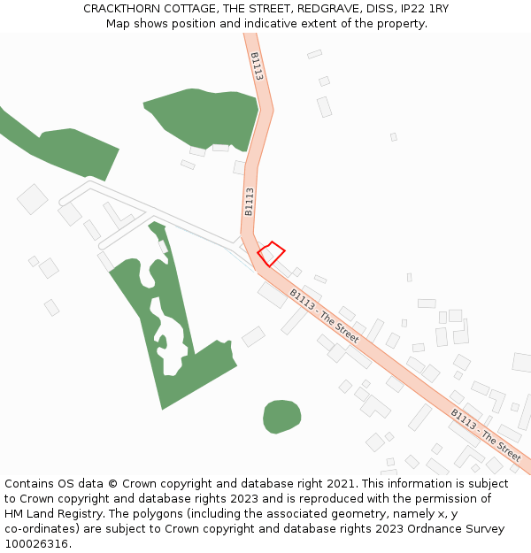 CRACKTHORN COTTAGE, THE STREET, REDGRAVE, DISS, IP22 1RY: Location map and indicative extent of plot