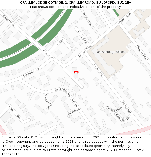 CRANLEY LODGE COTTAGE, 2, CRANLEY ROAD, GUILDFORD, GU1 2EH: Location map and indicative extent of plot