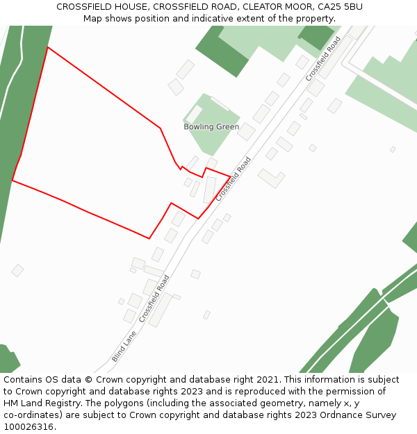 CROSSFIELD HOUSE, CROSSFIELD ROAD, CLEATOR MOOR, CA25 5BU: Location map and indicative extent of plot