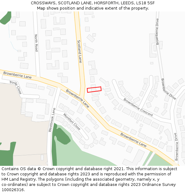 CROSSWAYS, SCOTLAND LANE, HORSFORTH, LEEDS, LS18 5SF: Location map and indicative extent of plot