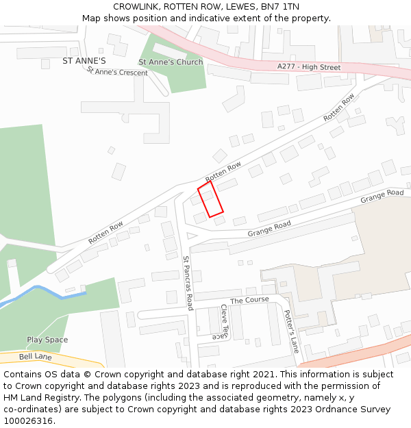 CROWLINK, ROTTEN ROW, LEWES, BN7 1TN: Location map and indicative extent of plot