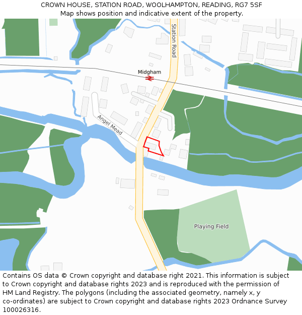 CROWN HOUSE, STATION ROAD, WOOLHAMPTON, READING, RG7 5SF: Location map and indicative extent of plot