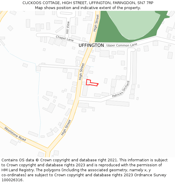 CUCKOOS COTTAGE, HIGH STREET, UFFINGTON, FARINGDON, SN7 7RP: Location map and indicative extent of plot