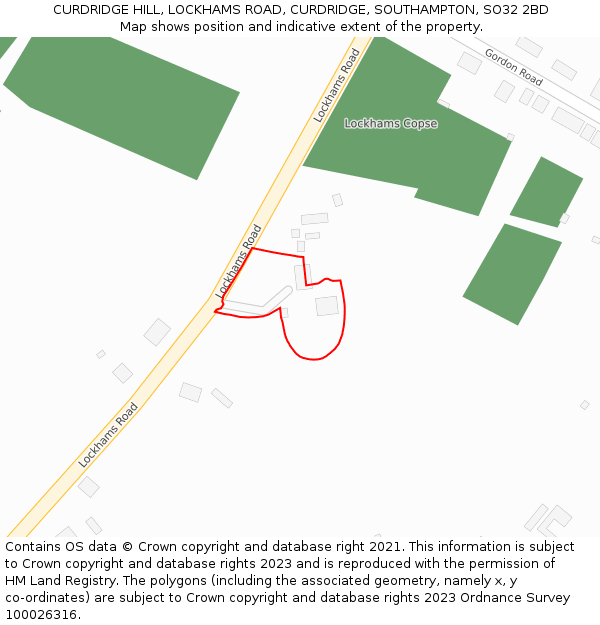 CURDRIDGE HILL, LOCKHAMS ROAD, CURDRIDGE, SOUTHAMPTON, SO32 2BD: Location map and indicative extent of plot