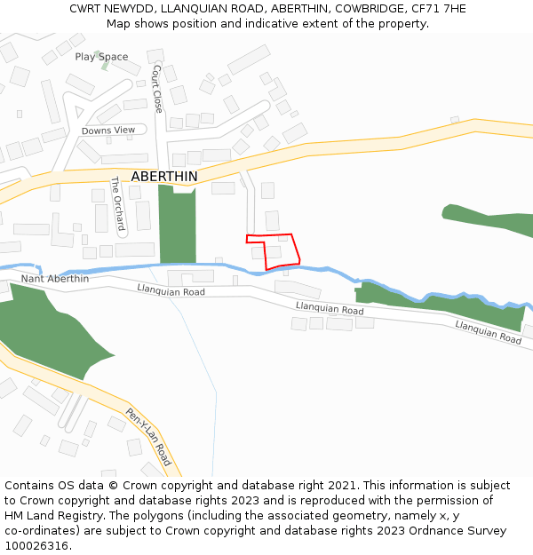 CWRT NEWYDD, LLANQUIAN ROAD, ABERTHIN, COWBRIDGE, CF71 7HE: Location map and indicative extent of plot