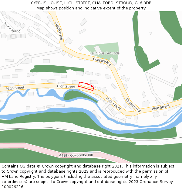 CYPRUS HOUSE, HIGH STREET, CHALFORD, STROUD, GL6 8DR: Location map and indicative extent of plot