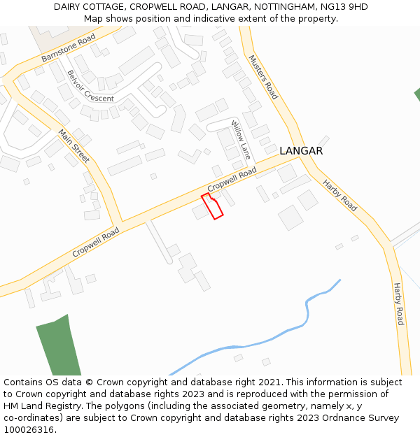 DAIRY COTTAGE, CROPWELL ROAD, LANGAR, NOTTINGHAM, NG13 9HD: Location map and indicative extent of plot