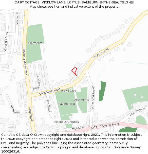 DAIRY COTTAGE, MICKLOW LANE, LOFTUS, SALTBURN-BY-THE-SEA, TS13 4JE: Location map and indicative extent of plot