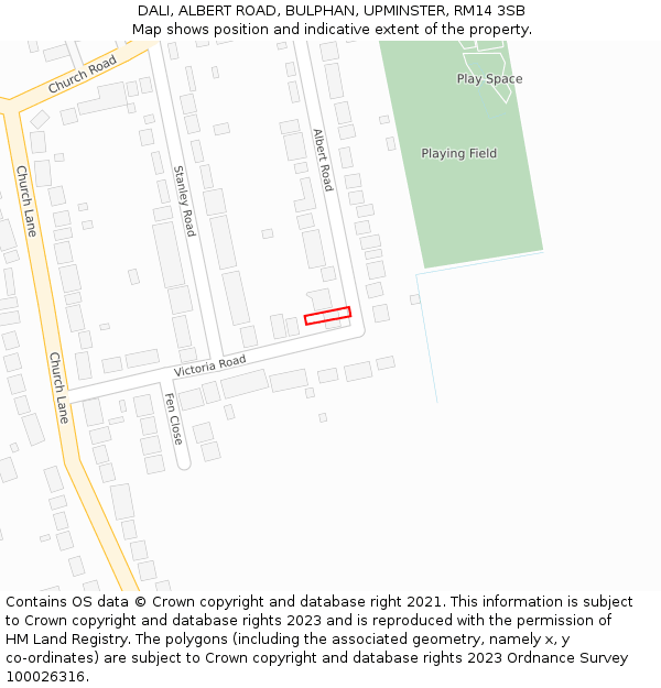 DALI, ALBERT ROAD, BULPHAN, UPMINSTER, RM14 3SB: Location map and indicative extent of plot