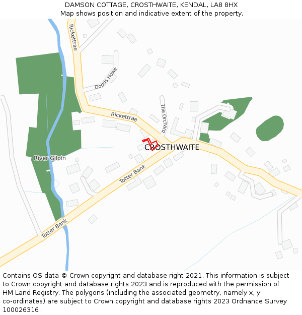 DAMSON COTTAGE, CROSTHWAITE, KENDAL, LA8 8HX: Location map and indicative extent of plot