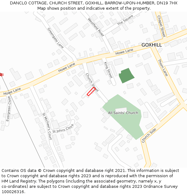 DANCLO COTTAGE, CHURCH STREET, GOXHILL, BARROW-UPON-HUMBER, DN19 7HX: Location map and indicative extent of plot