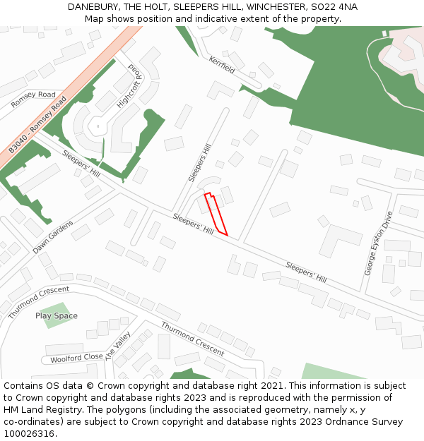 DANEBURY, THE HOLT, SLEEPERS HILL, WINCHESTER, SO22 4NA: Location map and indicative extent of plot