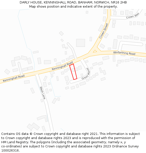 DARLY HOUSE, KENNINGHALL ROAD, BANHAM, NORWICH, NR16 2HB: Location map and indicative extent of plot