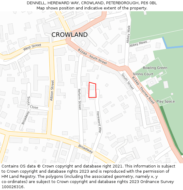 DENNELL, HEREWARD WAY, CROWLAND, PETERBOROUGH, PE6 0BL: Location map and indicative extent of plot