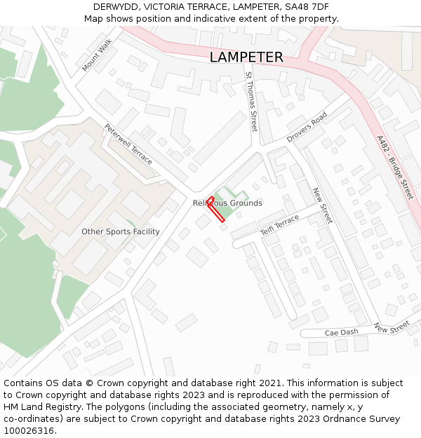 DERWYDD, VICTORIA TERRACE, LAMPETER, SA48 7DF: Location map and indicative extent of plot