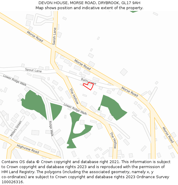 DEVON HOUSE, MORSE ROAD, DRYBROOK, GL17 9AH: Location map and indicative extent of plot