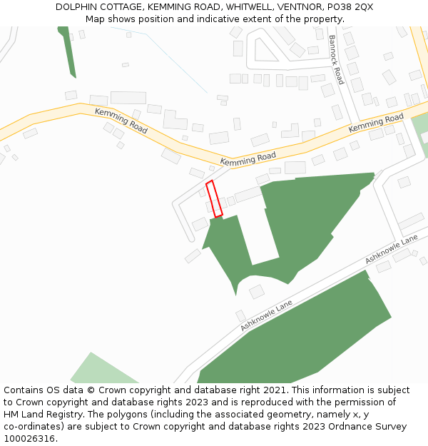DOLPHIN COTTAGE, KEMMING ROAD, WHITWELL, VENTNOR, PO38 2QX: Location map and indicative extent of plot
