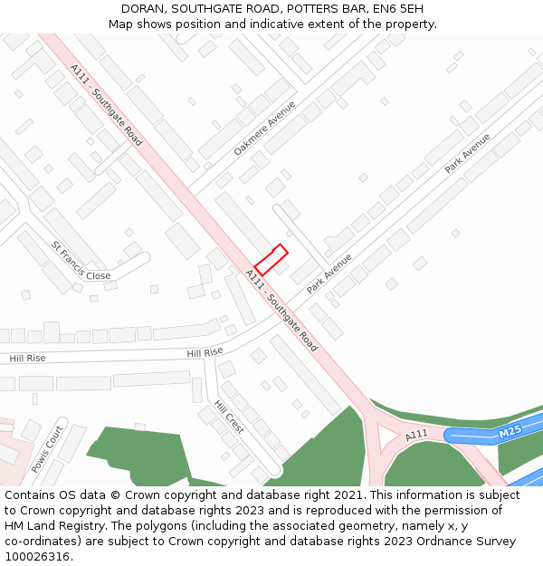 DORAN, SOUTHGATE ROAD, POTTERS BAR, EN6 5EH: Location map and indicative extent of plot