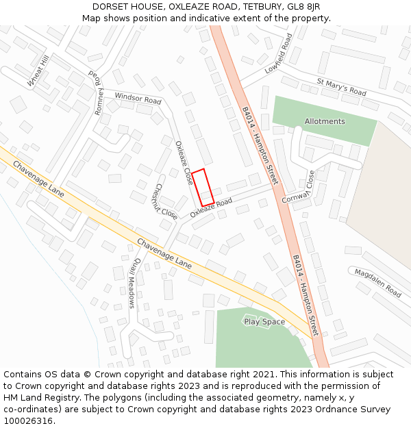 DORSET HOUSE, OXLEAZE ROAD, TETBURY, GL8 8JR: Location map and indicative extent of plot