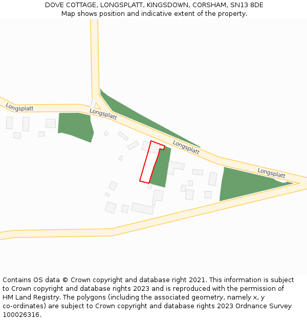 DOVE COTTAGE, LONGSPLATT, KINGSDOWN, CORSHAM, SN13 8DE: Location map and indicative extent of plot