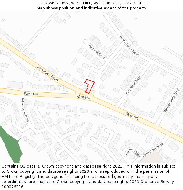 DOWNATHAN, WEST HILL, WADEBRIDGE, PL27 7EN: Location map and indicative extent of plot