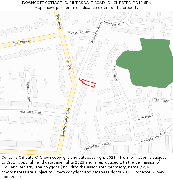 DOWNCOTE COTTAGE, SUMMERSDALE ROAD, CHICHESTER, PO19 6PN: Location map and indicative extent of plot