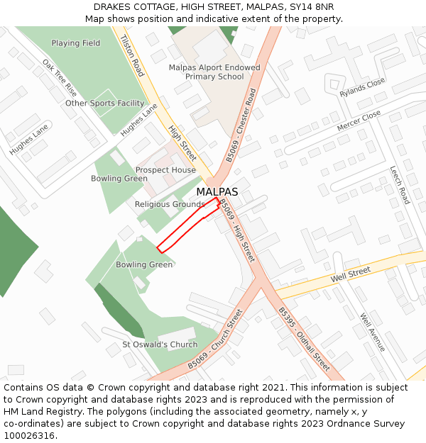 DRAKES COTTAGE, HIGH STREET, MALPAS, SY14 8NR: Location map and indicative extent of plot