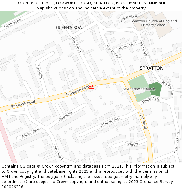 DROVERS COTTAGE, BRIXWORTH ROAD, SPRATTON, NORTHAMPTON, NN6 8HH: Location map and indicative extent of plot