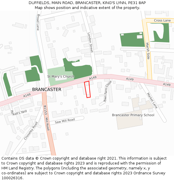 DUFFIELDS, MAIN ROAD, BRANCASTER, KING'S LYNN, PE31 8AP: Location map and indicative extent of plot