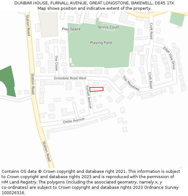 DUNBAR HOUSE, FURNALL AVENUE, GREAT LONGSTONE, BAKEWELL, DE45 1TX: Location map and indicative extent of plot